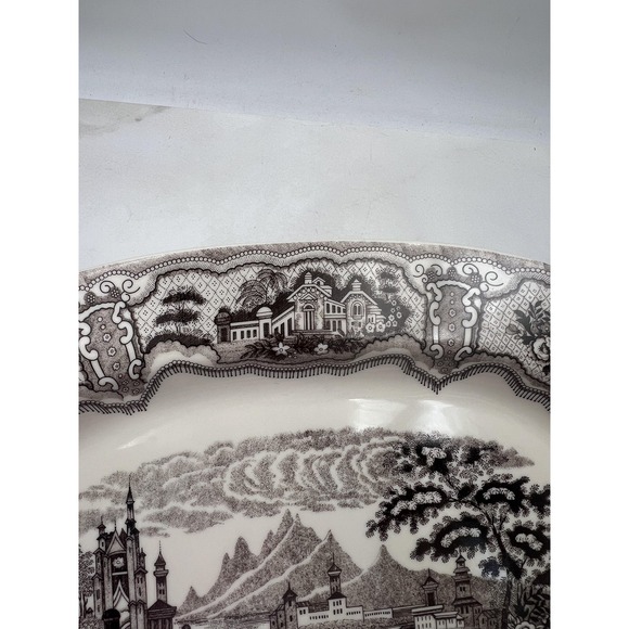 Two\'s Company Victorian Toile Oval Ceramic Platter Brown 18\